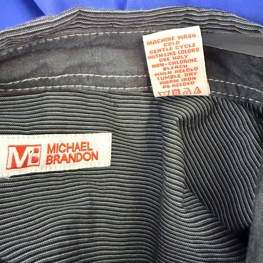 Michael Brandon Button Down Shirt Mens Large Grey Pinstripe Long Sleeve Workwear - Picture 5 of 8